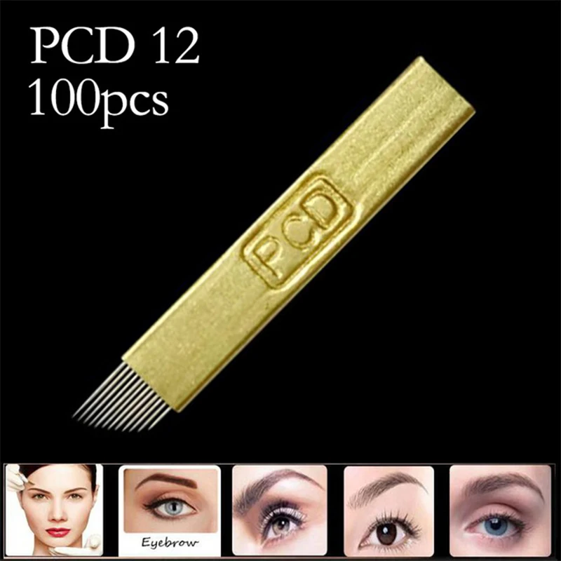 100 шт 12 Pin твердая PCD игла 14 19 U лезвие Lamina Agulhas микроблейдинг tebori бровей Перманентный макияж иглы татуировки Поставки