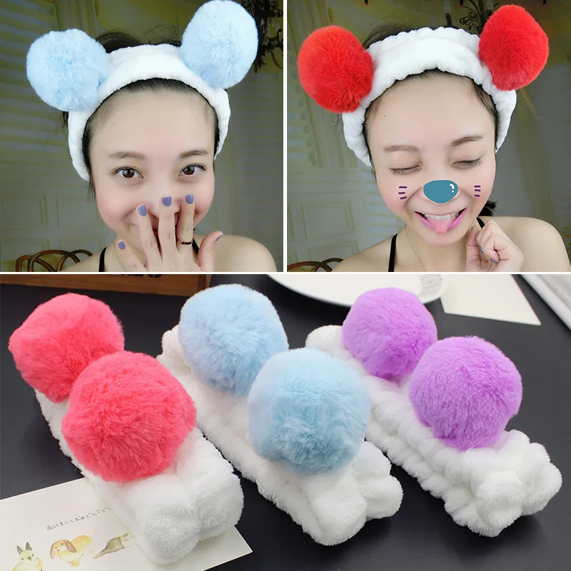 Elastic Cute Panda Ear Soft Carol Fleece Headband for Women Makeup Shower Washing Face Spa Mask Head Wraps