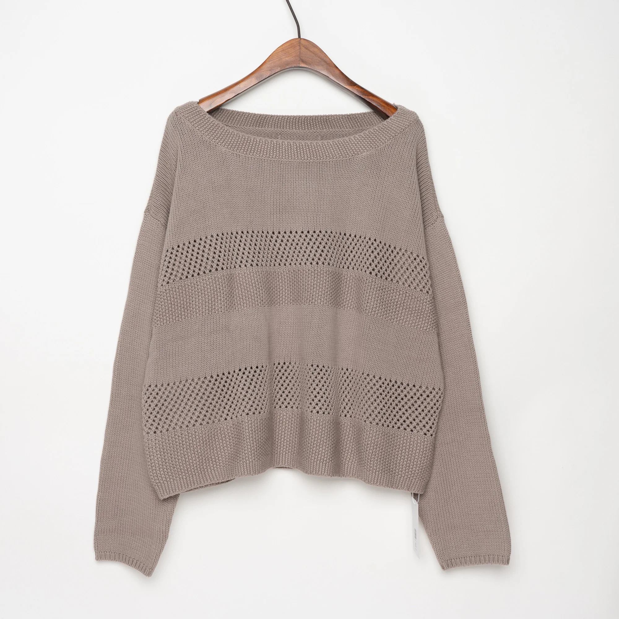 Slouchy Oversize Slash Neck 100% Cotton Crop Sweater Women Crochet Eyelet Pullover Jumper | Женская одежда
