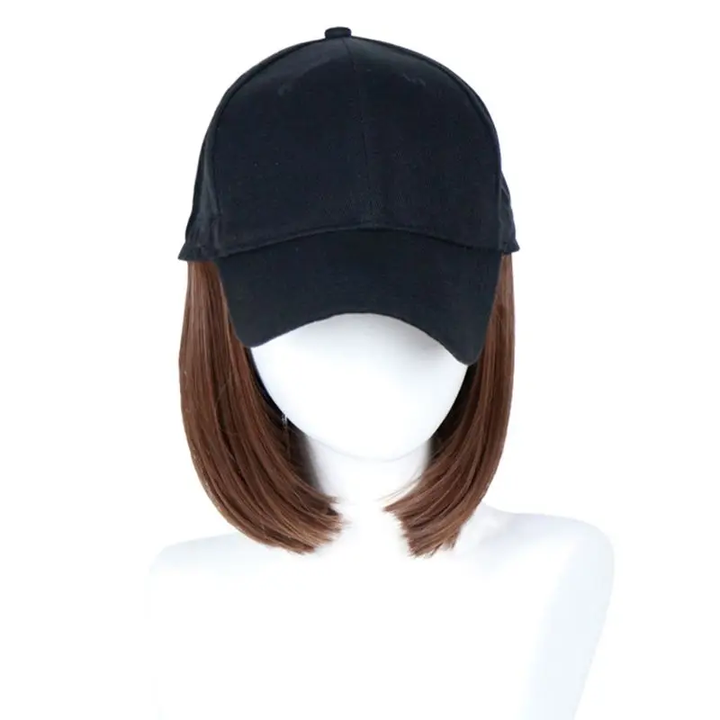 Women Girls Short One-piece Wig Bobo Head Synthetic Hair Baseball Hat with Wigs
