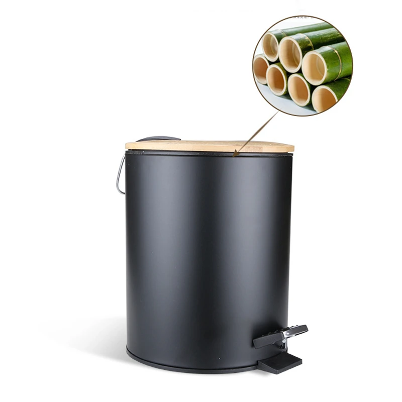 Yetier Trash Can,3L//5L Bathroom Kitchen Garbage Bin Bamboo Flip Step Trash Can with Wood Lid