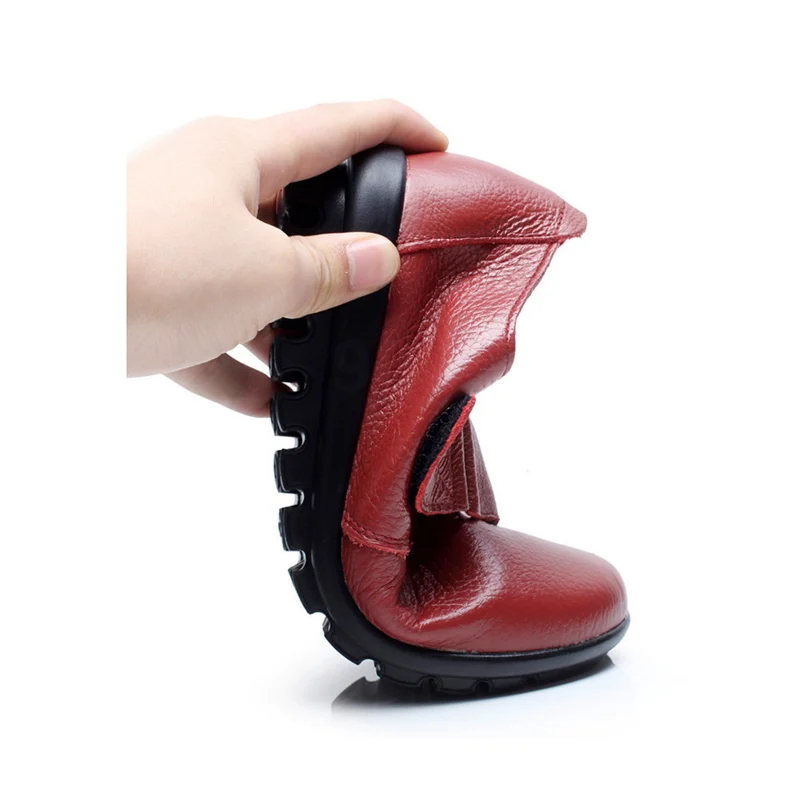 Genuine Leather Women Flat Shoes Comfortable Women Loafers Spring Oxfords Hook Loop Ladies Leather Shoe Large Size 35-43