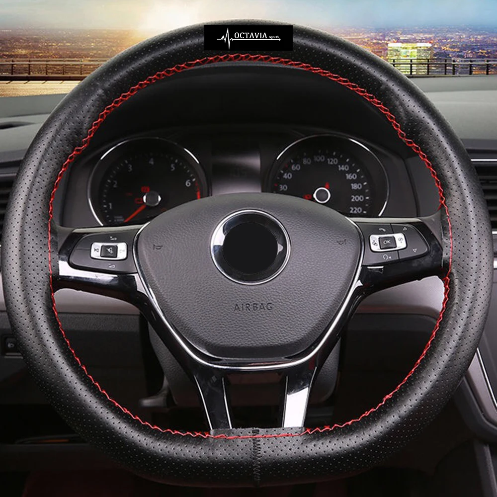 Кожаный чехол рулевого колеса автомобиля для Skoda Octavia a7 a5 2 3 mk1 1 a4 mk2 mk3 детали для значков Авто рулевое колесо крышка аксессуары