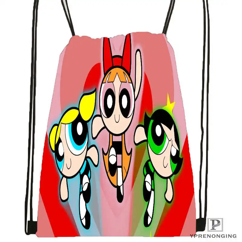 Drawstring Backpack Пользовательские Powerpuff девушки походная сумка на шнурке милый рюкзак дети ранец(черная спина) 31x40 см#180531-02-59 - Цвет: Drawstring Backpack