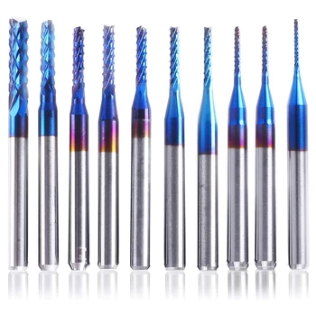 

10 Pcs Nano Blue Coat End Mill CNC Router Bits PCB Milling Cutter 0.8-3mm 1/8 Inch Shank Engraving Bit Rotary Burrs