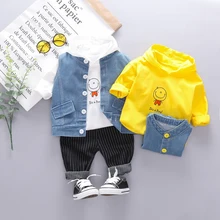HYLKIDHUOSE/Коллекция года, Осенние костюмы для малышей комплекты одежды для маленьких мальчиков жилет футболка с капюшоном и штаны Детский костюм