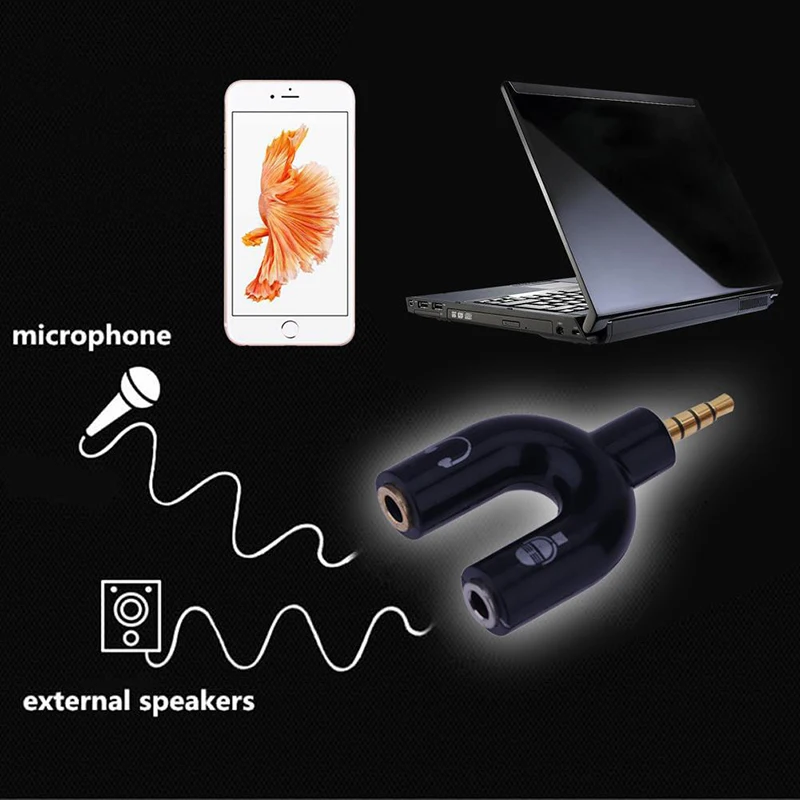 3.5mm Audio Adapter Audio Earphone Converter Audio Headphone Adapter 3.5mm Microphone Audio Converter Adapter Splitter Sound Stereo Audio Jack Interface External For 2 Way U Headset Speakers