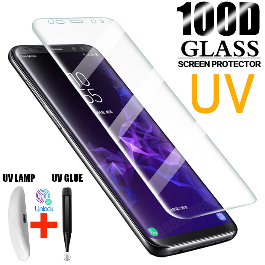 UV de vidrio templado para Samsung Galaxy S10 Plus de S9 S8 Protector de pantalla S20 S21 S10e 5G S 9 8 10 e Nota 20 Ultra Nota 8 10 9
