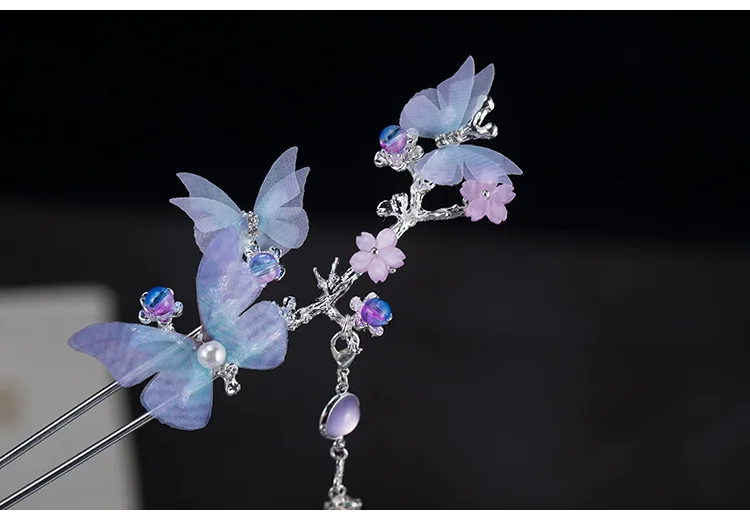 butterfly Повязка для волос для девочек с бабочкой, китайский традиционный головной убор, ручная работа для женщин, ювелирный подарок, китайский стиль, кисточка для волос - Окраска металла: butterfly