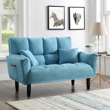 

Modern Lazy Sofa Bedroom Twin Bed Sofa Folding Sofa Bed Tatami Balcony Sofa Round Arm Tufted Sleeper Sofa with Solid Wood Legs