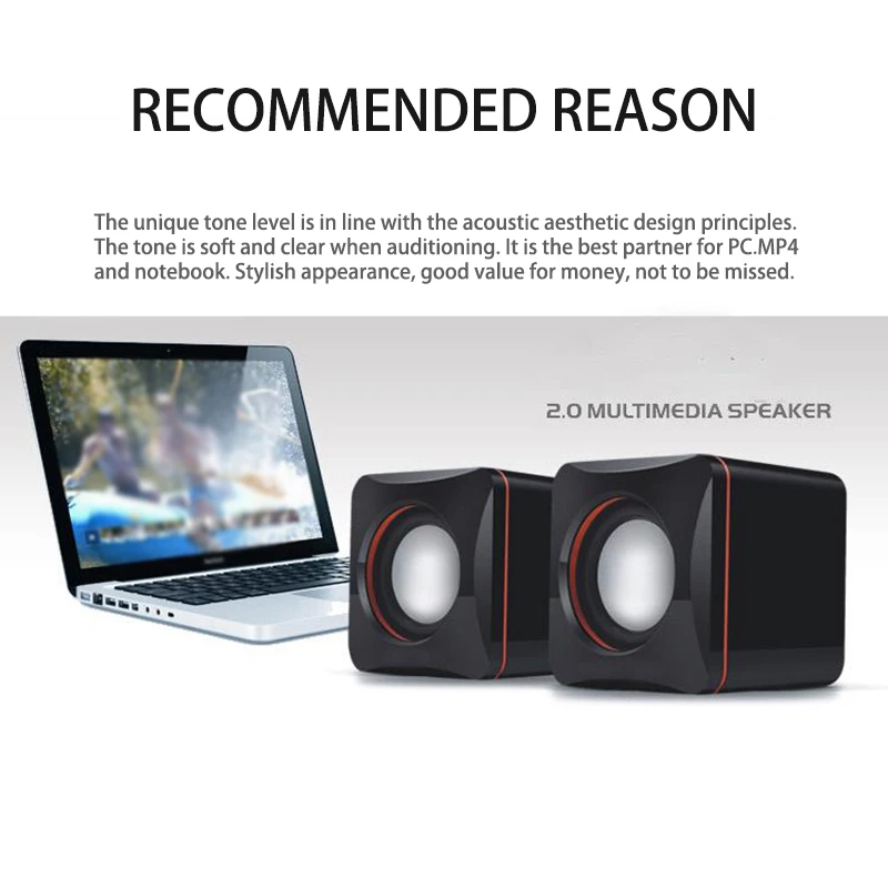 Portable Soundbar Computer USB Speaker Laptop 3.5mm Audio Jack Mini Speaker For Laptop Desktop Small Square Compact Mini Speaker