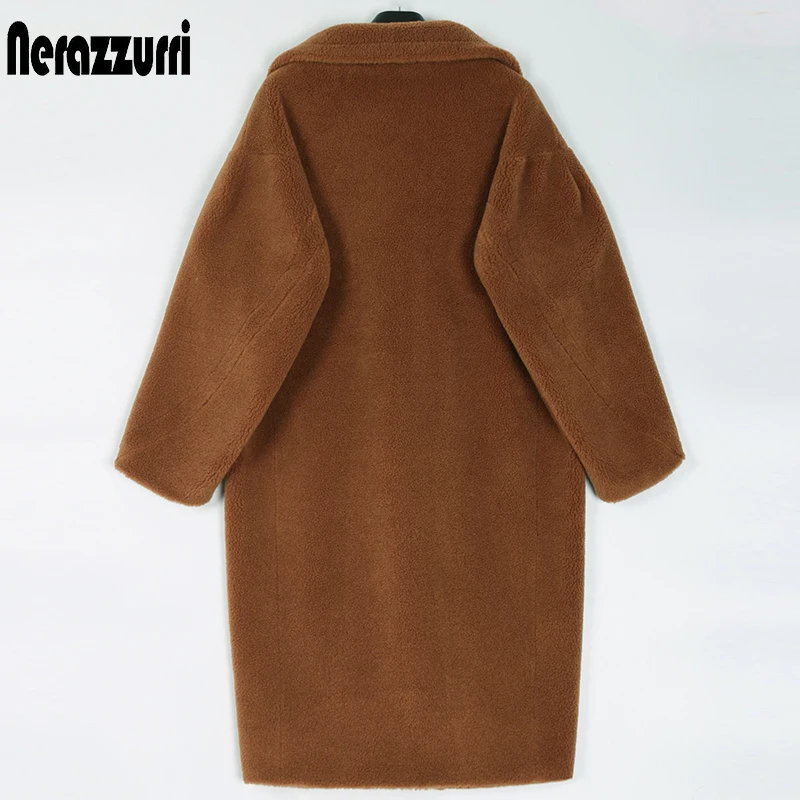 Nerazzurri Winter long oversized teddy coat women