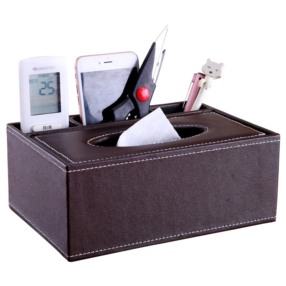 Practical Bedroom Remote Control Holder PU Leather Tissue Box Phone Home Pencil Container Desk Organizer Office Multifunctional