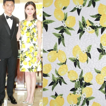 

Handmade diy fabric White background lemon flower printing clothing fabric fashion dress clothing fabric Width:145cm