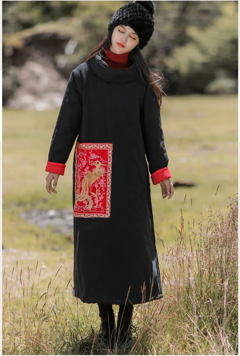 LZJN Winter Coat Warm Women's Jacket Cotton-padded Clothes Heap Collar Fashion Outerwear Embroidery Long Jacket Parka Plus Size  (15)