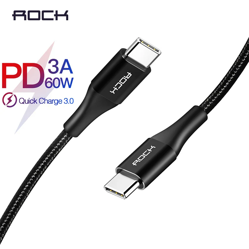 Кабель ROCK USB Type C type для Macbook pro кабель зарядки данных c SAMSUNG Xiaomi HUAWEI мобильный