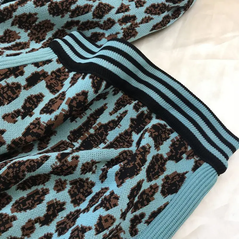 Gaganight осень зима модные женские туфли комплект из двух предметов Леопард однобортный V образным вырезом кардиган Bodycon Мини юбка 2 шт. наряды