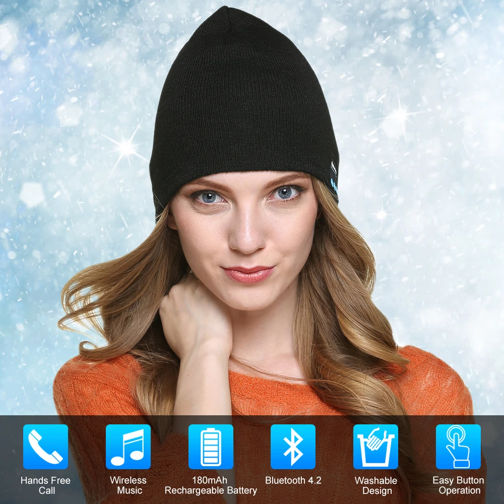 Bluetooth шапка бини Женская Мужская Беспроводная музыкальная шапка зимняя шапка для спорта на открытом воздухе Пешие прогулки Кемпинг бег