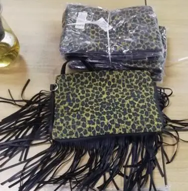 leopard 5 шт. в партии, леопардовая сумка-мессенджер с кисточками в полоску, сумка через плечо, женская сумка с бахромой и оленем, DOM1061208 - Цвет: leopard