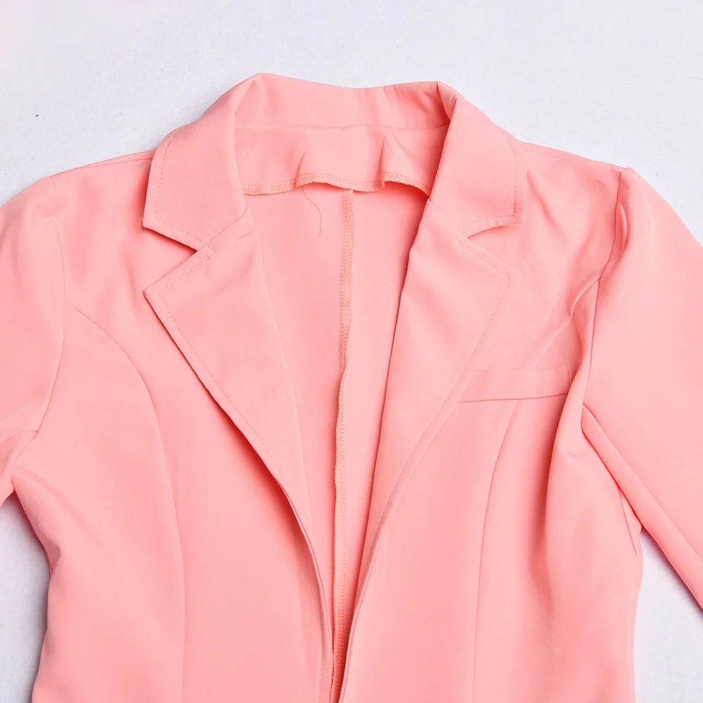 Осенний Блейзер 2 шт Женский комплект модный розовый цвет Повседневный Блейзер брюки женский костюм комплект куртка с длинным рукавом шорты
