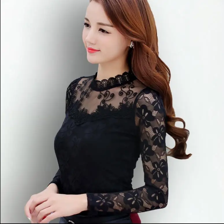 Black lace blouse long sleeve Clearance