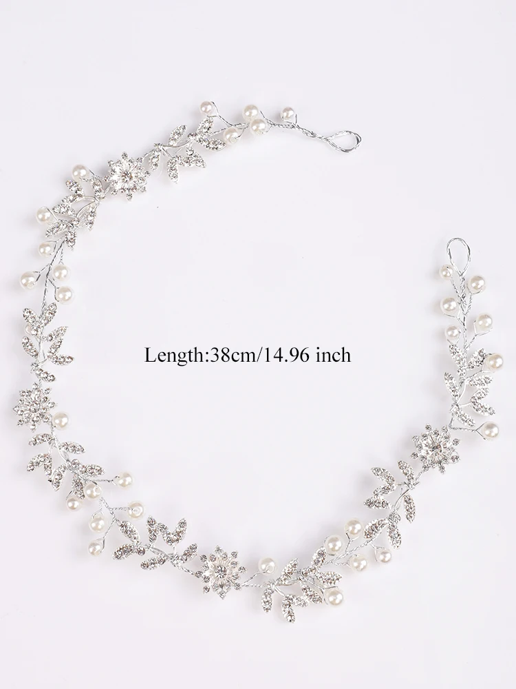 Bridal Rhinestone Flower Tiara Headbands Pearl Hair Jewelry Wedding Hair Accessories Handmade Prom Piece