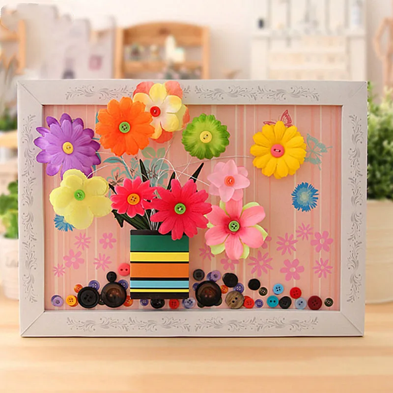 Розовый DIY 3D Кнопка букет детей ручной работы Цветы креативная Кнопка цветочное украшение ручная работа игрушки - Цвет: Розовый
