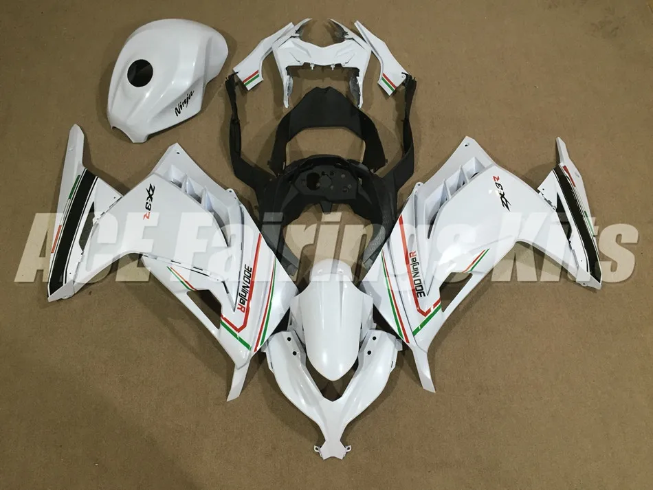 Топ ABS полный обтекатель для Kawasaki Ninja300 EX300 300R 2013 13 14 15 16 17 Обтекатели набор+ крышка бака белый