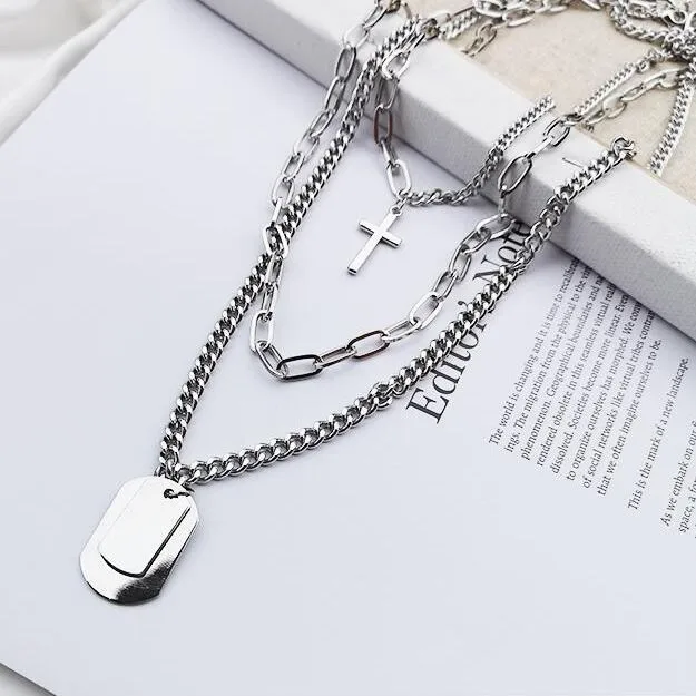 woman Multilayers layered chains hiphop Punk Stainless Steel Padlock Necklace men rock Lock Blade Necklaces