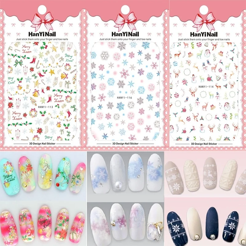 

1 Sheet Christmas 3D Nail Art Stickers Snowflake Nail Sticker Adhesive Nail Decals Xmas Elk Nail Stickers