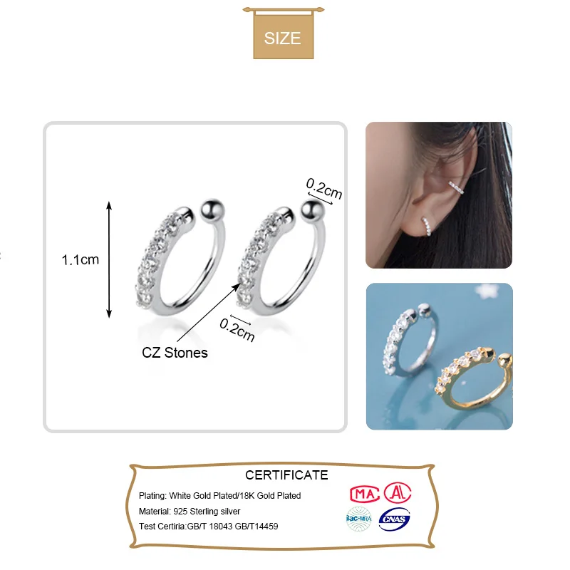 Trustdavis,, 925 пробы, серебро, Сияющие, CZ, каффы, клипсы, серьги для женщин, девушек, без серьги в стиле пирсинга, ювелирные изделия DA372
