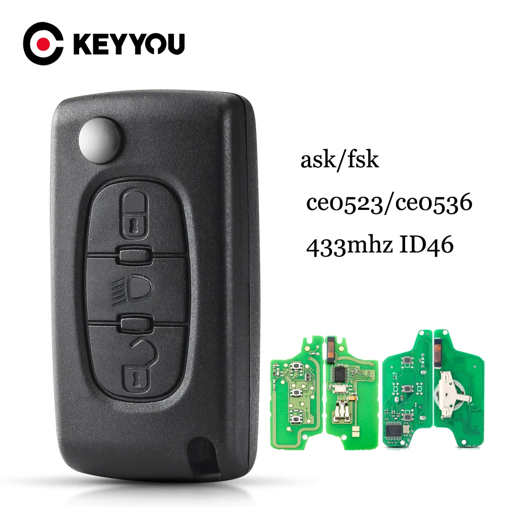 KEYYOU для Citroen C2 C3 C4 C5 C6 C8 433 МГц ID46 3 кнопки флип-светильник VA2/HCA Blade CE0523/Ce0536 ASK/FSK