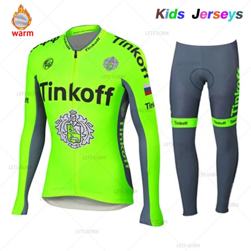 Kids Winter Thermal Fleece Set Cycling Clothes Boys Jersey Suit Sport Riding Bike MTB Children Clothing Long Pants Warm Set