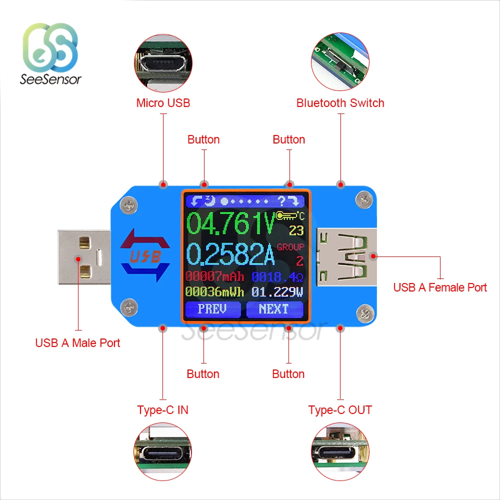 UM24 UM24C UM25 UM25C UM34 UM34C измеритель напряжения тока USB 2 0 Micro Type C ЖК Вольтметр Амперметр