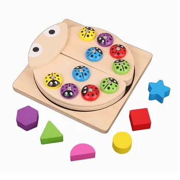 

Baby Wooden Educational Toys Ladybug Game Multicolour Shape Block Learning Toys Table Fishing Game Toy for Children Gifts