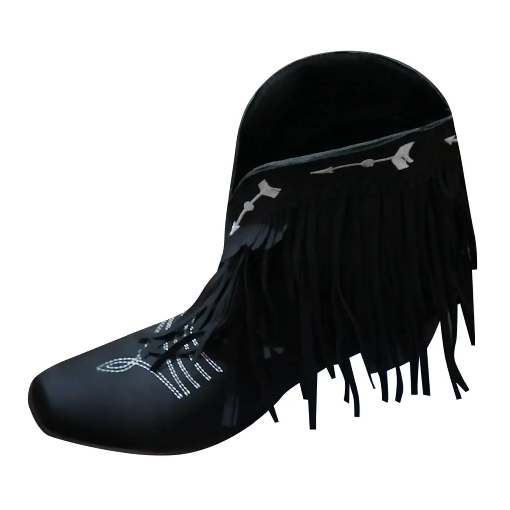 

Bohemian Gypsy Boho Ethnic National Women Tassel Fringe PU Leather Ankle Boots Woman Girl Low-heeled Shoes Booties