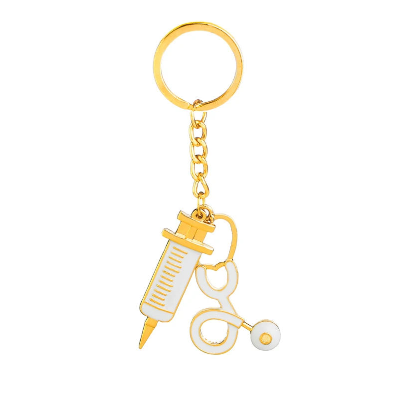 Syringe and Stethoscope Keychains Doctors nurse Keyrings hospital Jewelry angel Charm Workers Car Key Holder | Украшения и