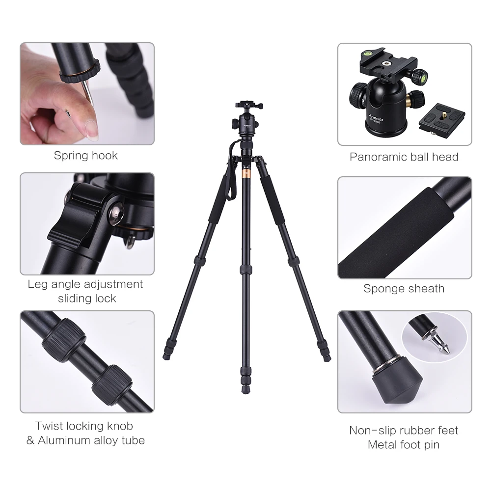 Andoer TP-999B Профессиональный портативный штатив монопод для камеры Canon Nikon sony DSLR камера с панорамной шаровой головкой