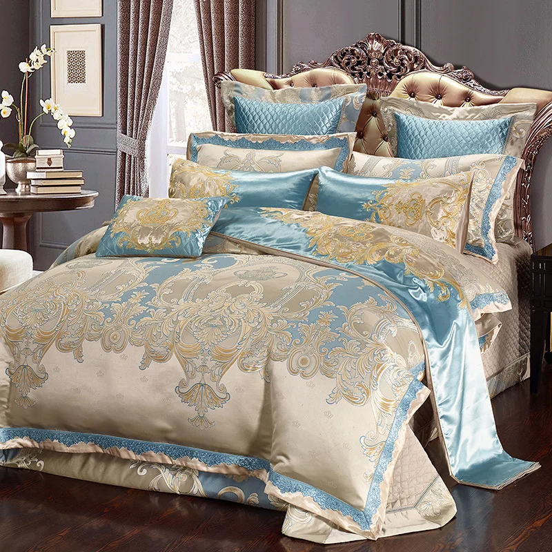 

4/6/8/10 Pcs Luxury Bedding Set King Size Jacquard Cotton Bed Cover Duvet Cover Set Nordic Blue Bed Linen Home Textiles Quilts