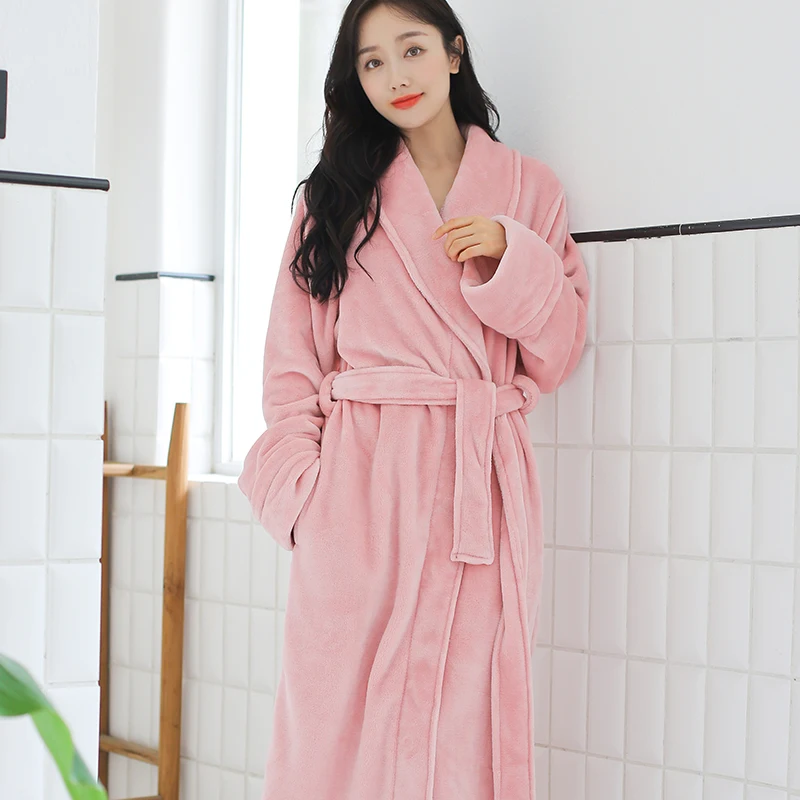 

2020 Promotion Female Autumn Winter Warm Bathrobe Women Simple Soft Flannel Home Wear Bath Robes Nightgown