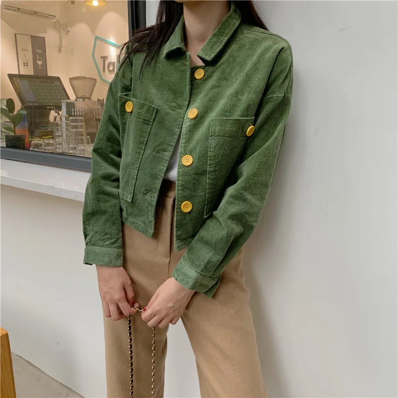 

Photo Shoot 2019 C9815 New Style Korean-style Retro Big Pocket Corduroy Short Long-sleeved Coat