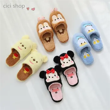 

Girl Indoor Mouse Slippers Cute Duck Mickey Anime Character Non-slip Floor Cotton Slippers Waterproof Rubber Bottom Slippers