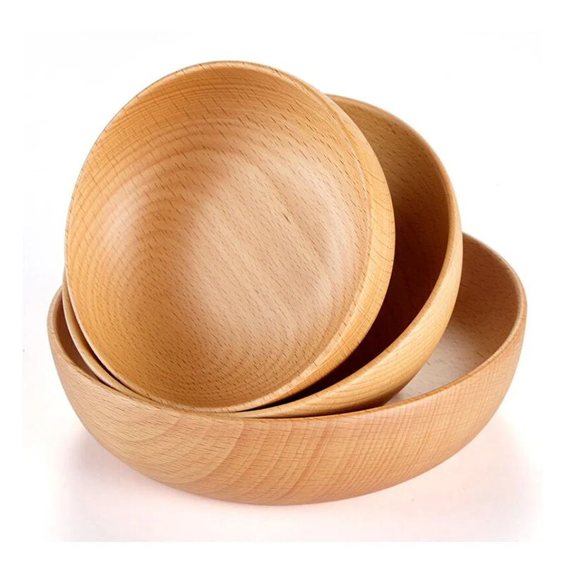 

Wooden Salad Bowl Large Round Wood Salad Soup Dining Bowl Plates Premium Wood Kitchen Utensils Set Natural HandMade
