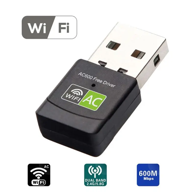 USB WiFi адаптер AC600 Мбит/с двухдиапазонный 2,4/5 ГГц беспроводной USB WiFi ключ для ноутбука/ПК/рабочего стола