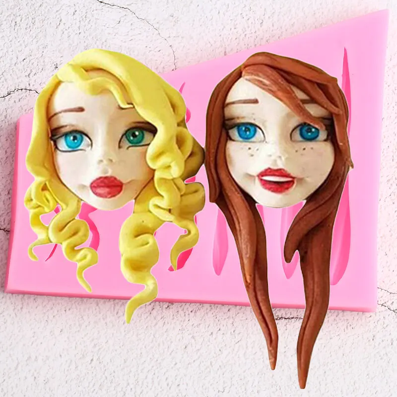 Cartoon Girl Hair Silicone Mold Candy Polymer Clay Chocolate Fondant Molds Cupcake Baking Baby Birthday Cake Decorating Tools