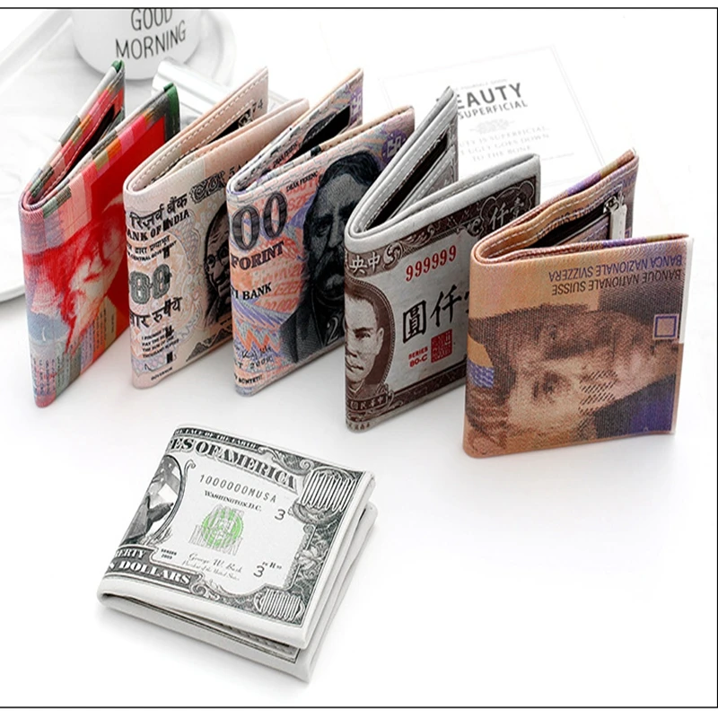 Новинка, мужской кошелек, ультра тонкий кошелек, billeteras para hombr, с рисунком банкнот, короткий кошелек, унисекс, кошелек для монет, кошелек для мужчин