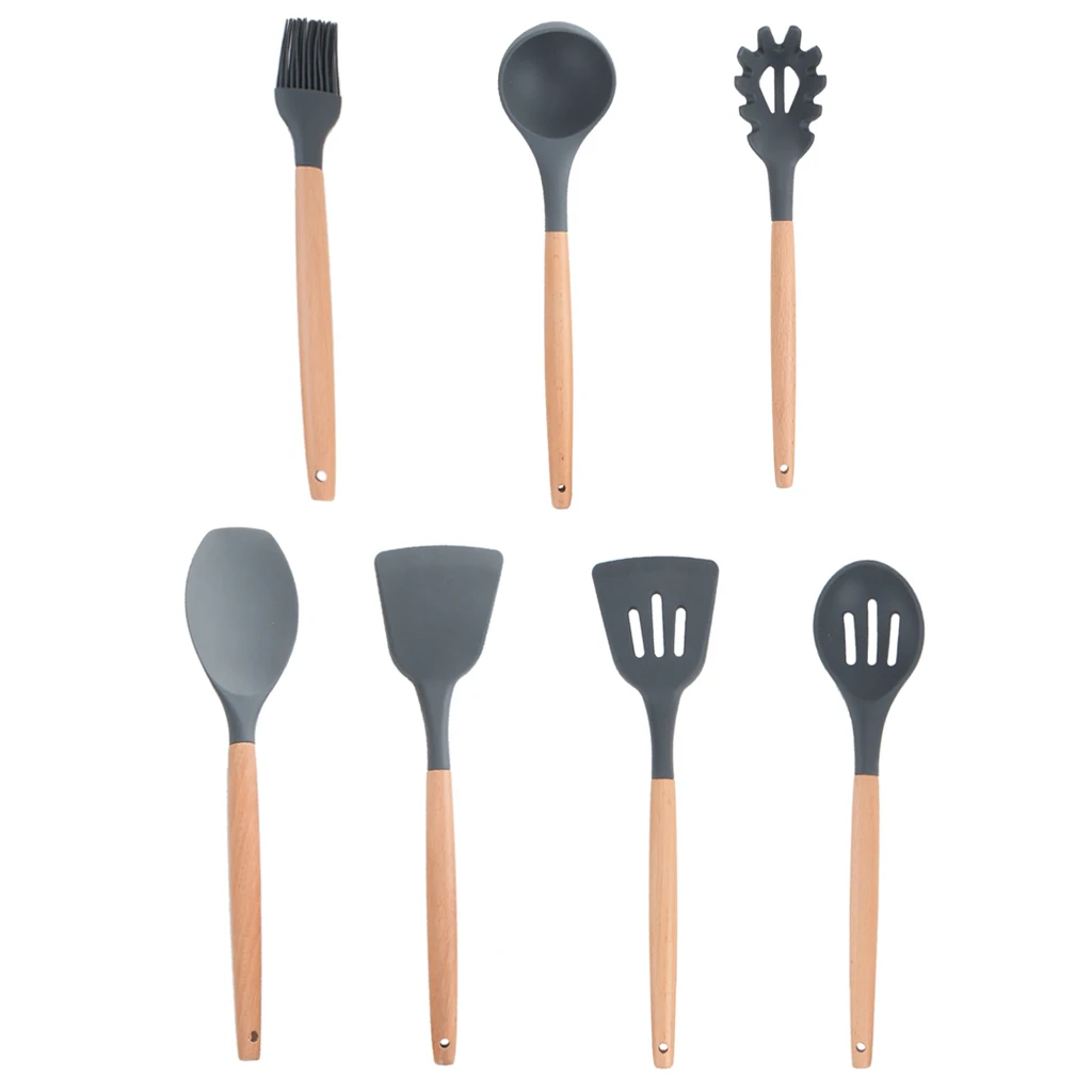 

Non-Stick Cooking Cookware Kitchen Tools Silicone Spatula Heat-Resistant Soup Spoon None Toxic Bamboo Handles Cooking Tool 1 Pcs