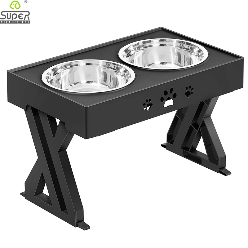 Black Steel Raised Dog Feeder