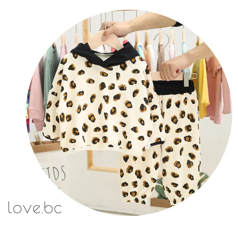 1 2 3 4 5 Y Baby Girls 2pcs Spring Autumn Fashion Leopard Print Hooded Sweatshirt Pants Kids Tracksuit Toddler Baby Sport Suit