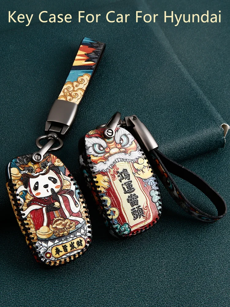 

Genuine Leather Car Key Case for Hyundai Solaris Azera Grandeur LG Accent MISTRA Remote Cover Chain Auto Accessories